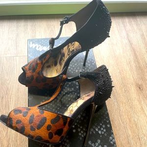 Sam Edelman spike leopard print high heel sandals. New, never worn.